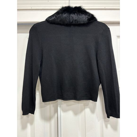 Silk Knit Crop Cardigan Sweater Real Fur Collar Whimsical Goth Fairy sz M New - Picture 3 of 3